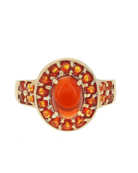 Mexican Fire Opal Halo Ring in Yellow Gold
